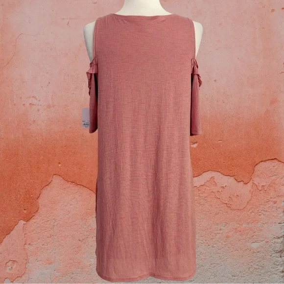 LC Lauren Conrad Cold Shoulder Ruffle Shift Dress Women’s S 4/6 Desert Mauve NWT - Picture 5 of 15